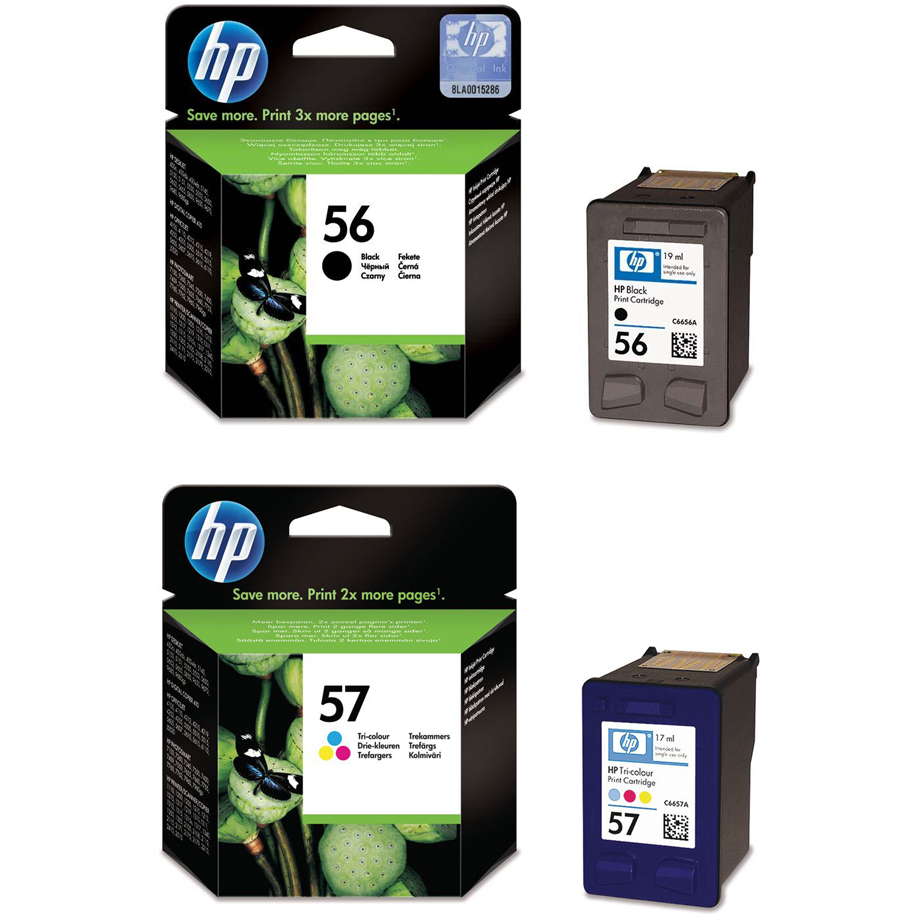 Original HP 56 / 57 Black & Colour Combo Pack Ink Cartridges (C6656AE & C6657AE)