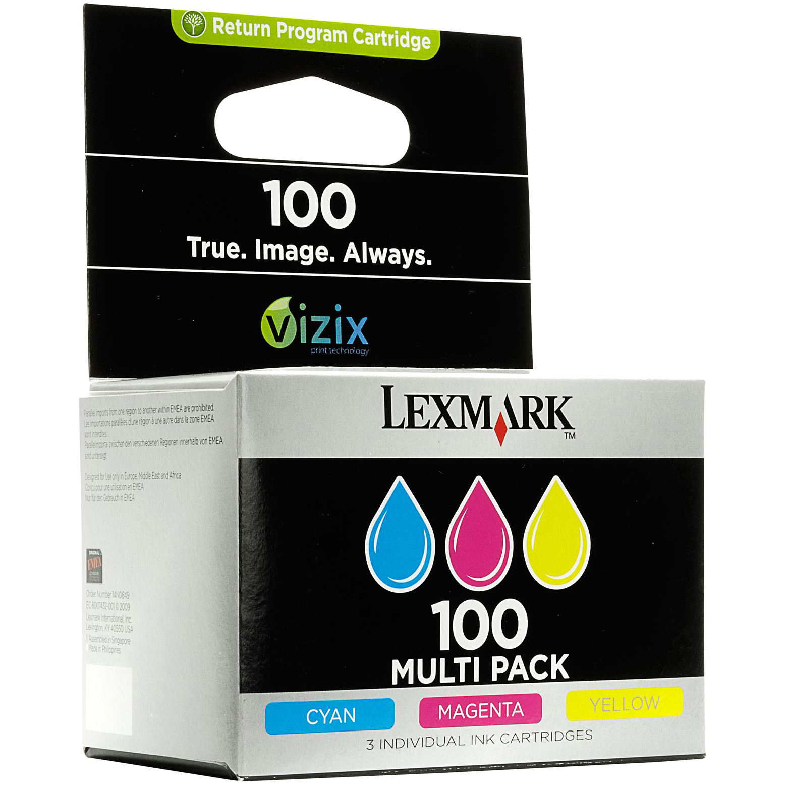 Original Lexmark 100 Cyan Magenta Yellow Pack Ink Cartridges (14N0849)