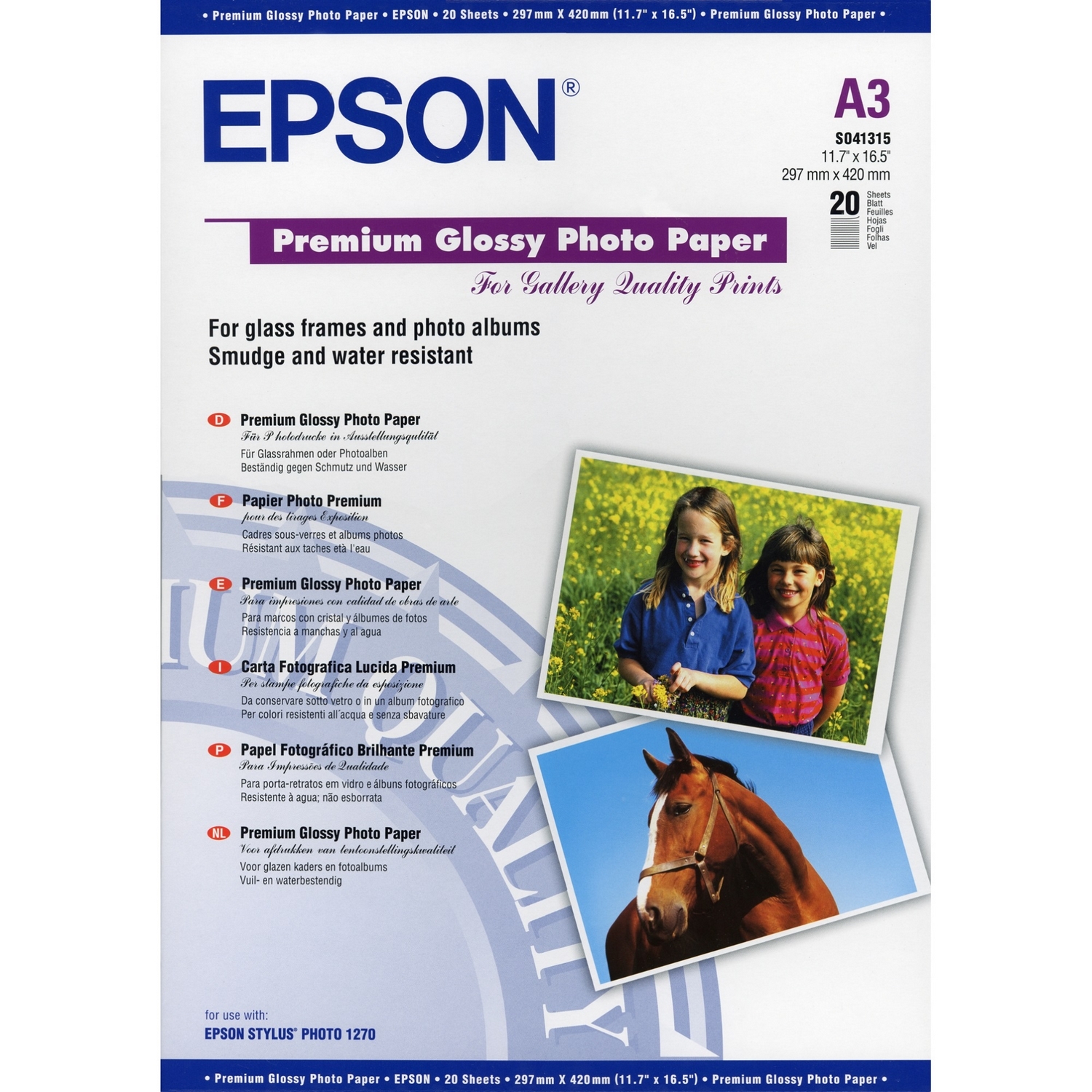 Original Epson S041315 255 gsm A3 Photo Paper - 20 Sheets (C13S041315)