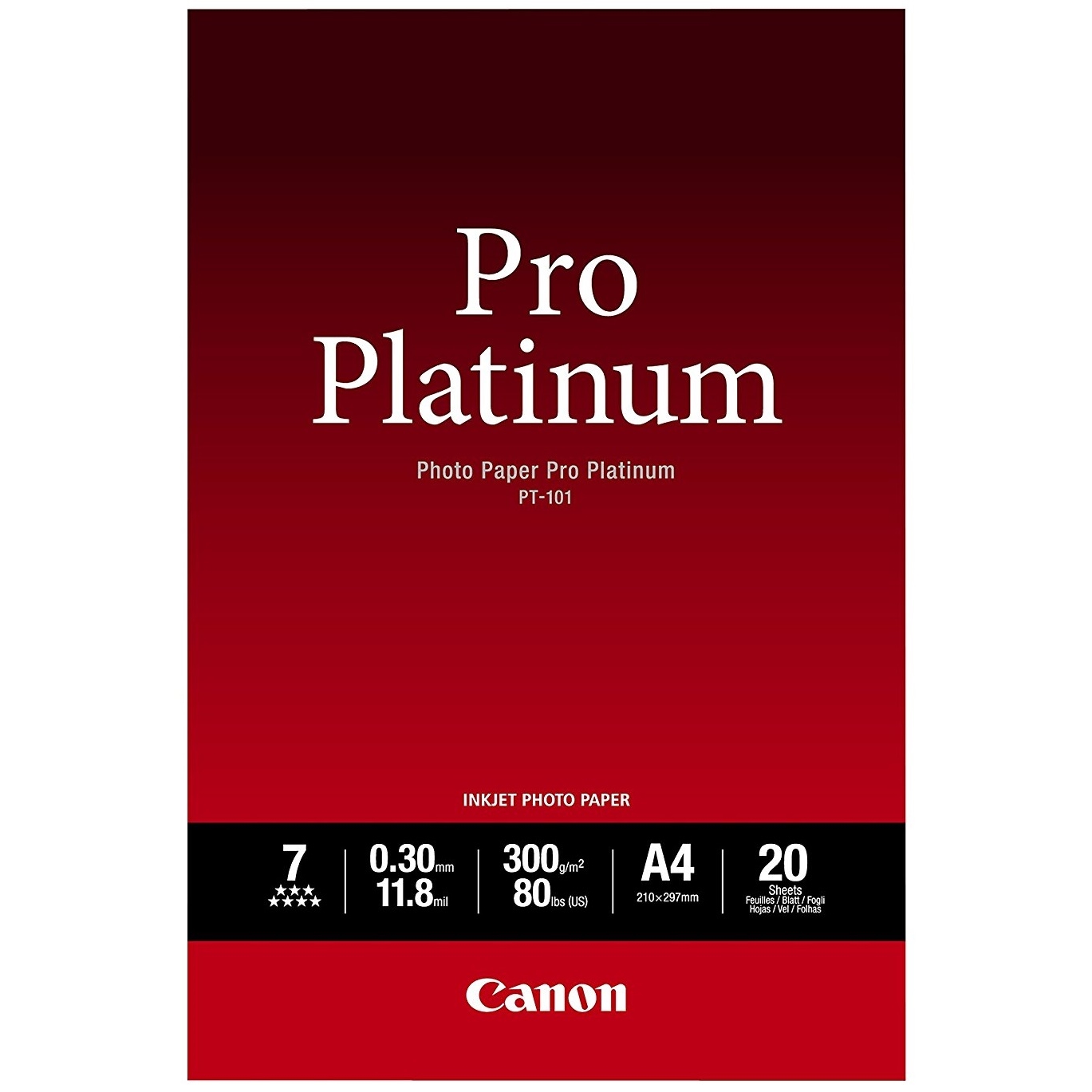 Original Canon PT-101 300gsm A4 Pro Platinum II Photo Paper - 20 Sheets (2768B016)