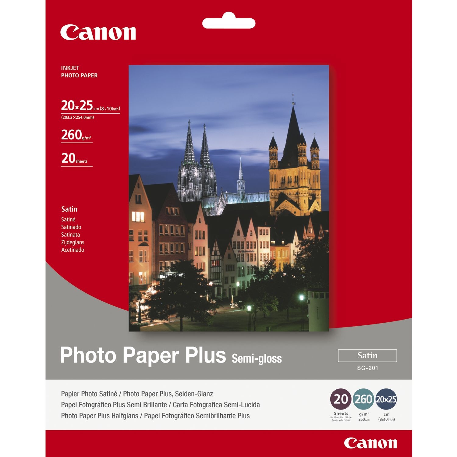 Original Canon SG-201 260gsm 8x10inch Semi-Gloss Photo Paper Plus - 20 sheets (1686B018)
