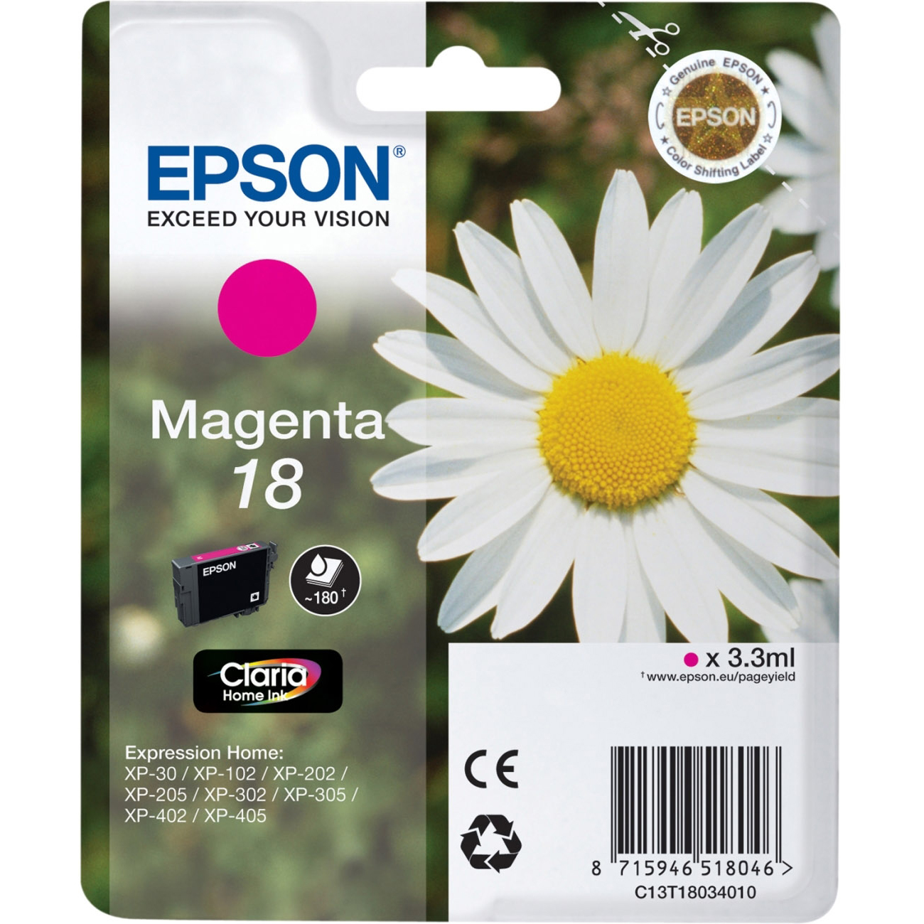 Original Epson 18 Magenta Ink Cartridge (C13T18034010) T1803 Daisy