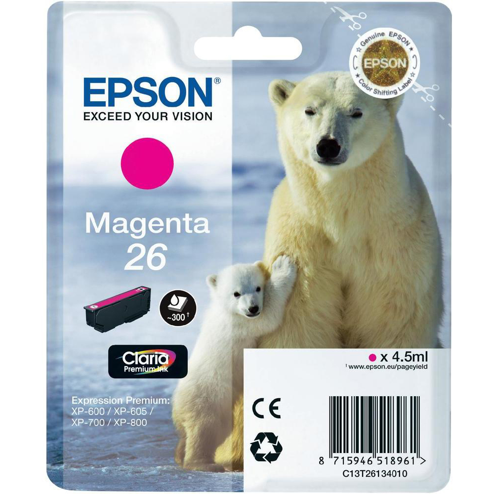 Original Epson 26 Magenta Ink Cartridge (C13T26134010) T2613 Polar Bear