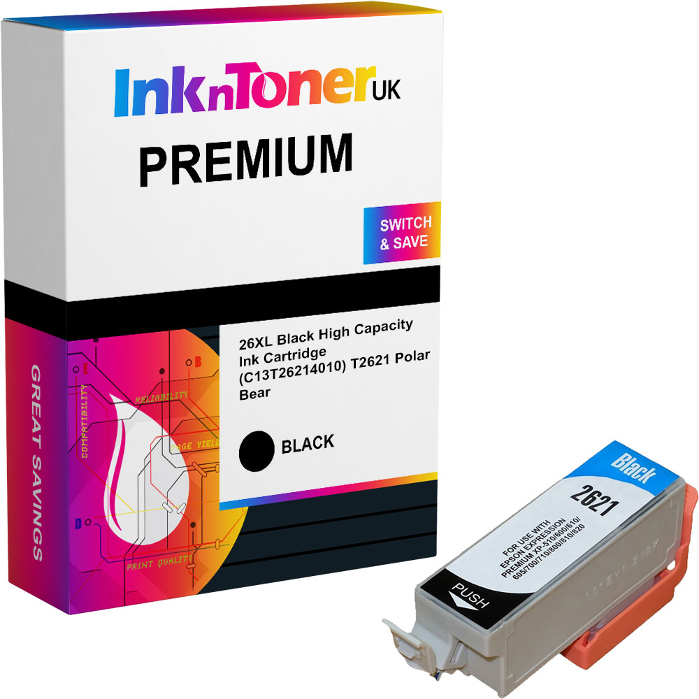 Premium Compatible Epson 26XL Black High Capacity Ink Cartridge (C13T26214010) T2621 Polar Bear