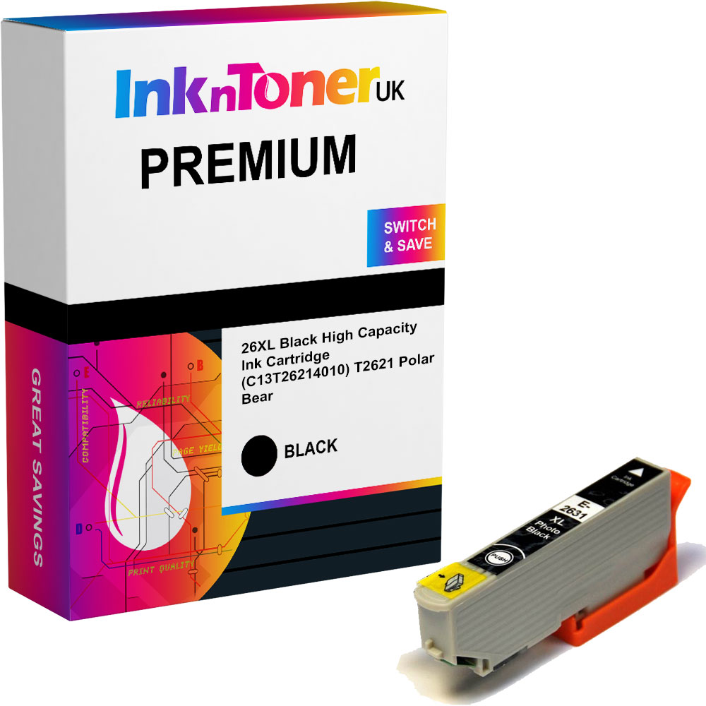 Premium Compatible Epson 26XL Photo Black High Capacity Ink Cartridge (C13T26314010) T2631 Polar Bear