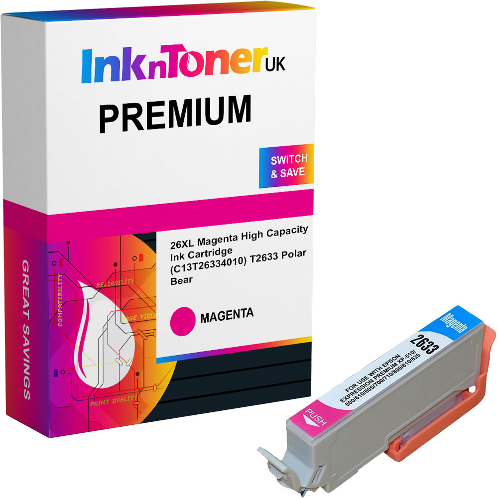 Premium Compatible Epson 26XL Magenta High Capacity Ink Cartridge (C13T26334010) T2633 Polar Bear