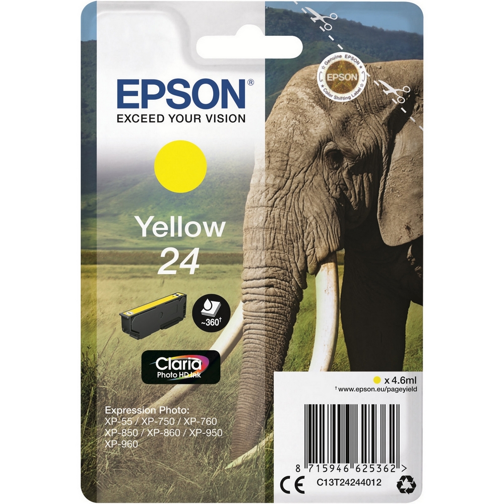 Original Epson 24 Yellow Ink Cartridge (C13T24244010) T2424 Elephant