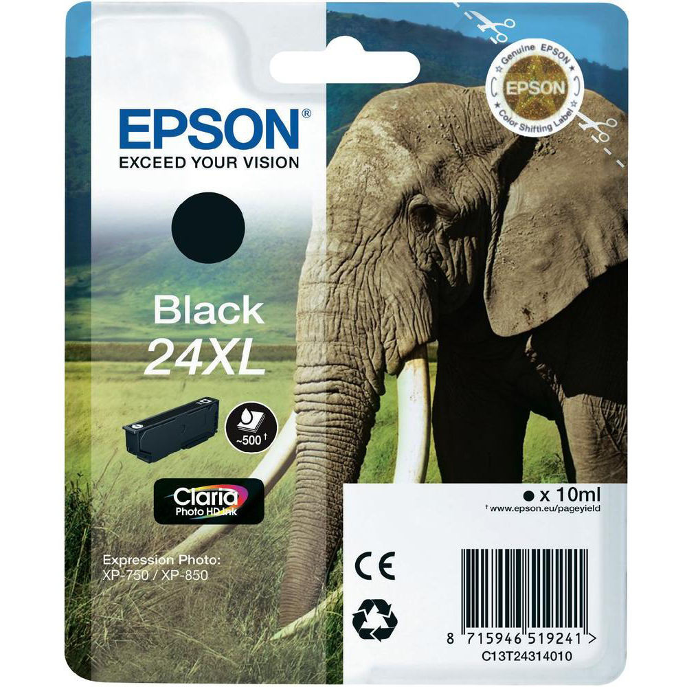 Original Epson 24XL Black High Capacity Ink Cartridge (C13T24314010) T2431 Elephant