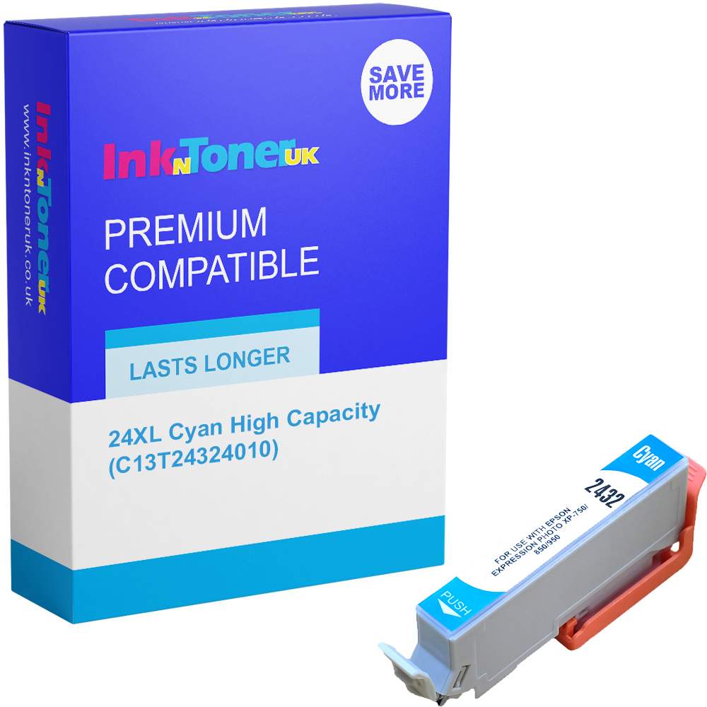 Premium Compatible Epson 24XL Cyan High Capacity Ink Cartridge (C13T24324010) T2432 Elephant