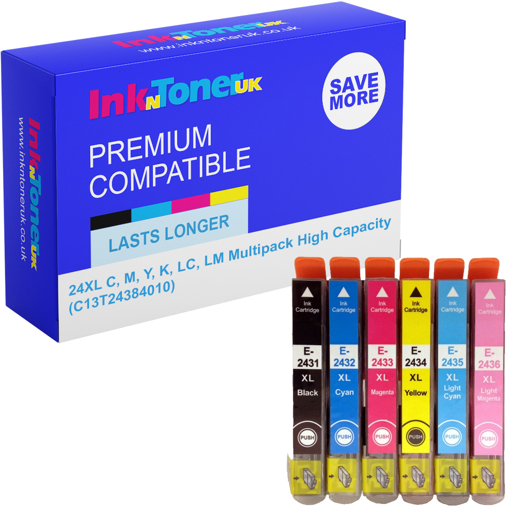 Premium Compatible Epson 24XL C, M, Y, K, LC, LM Multipack High Capacity Ink Cartridges (C13T24384010) T2438 Elephant