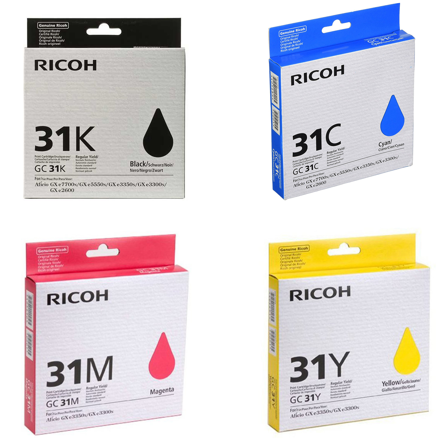 Original Ricoh GC31 CMYK Multipack Gel Ink Cartridges (405688 / 405693 / 405690 / 405691)