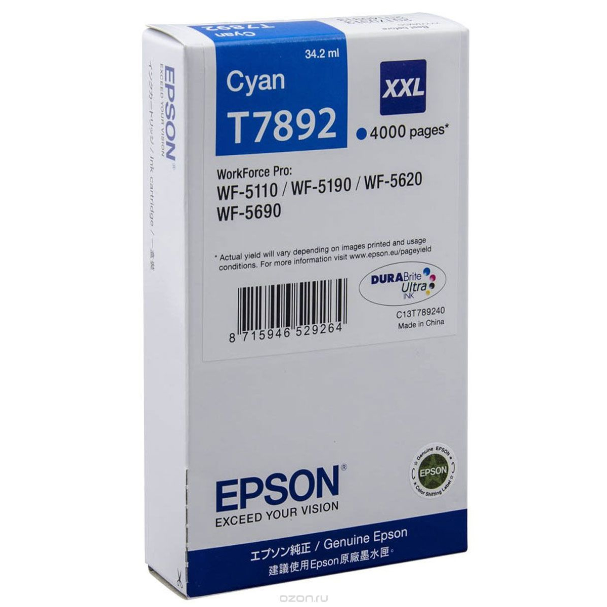 Original Epson T7892XXL Cyan Extra High Capacity Ink Cartridge (C13T789240)