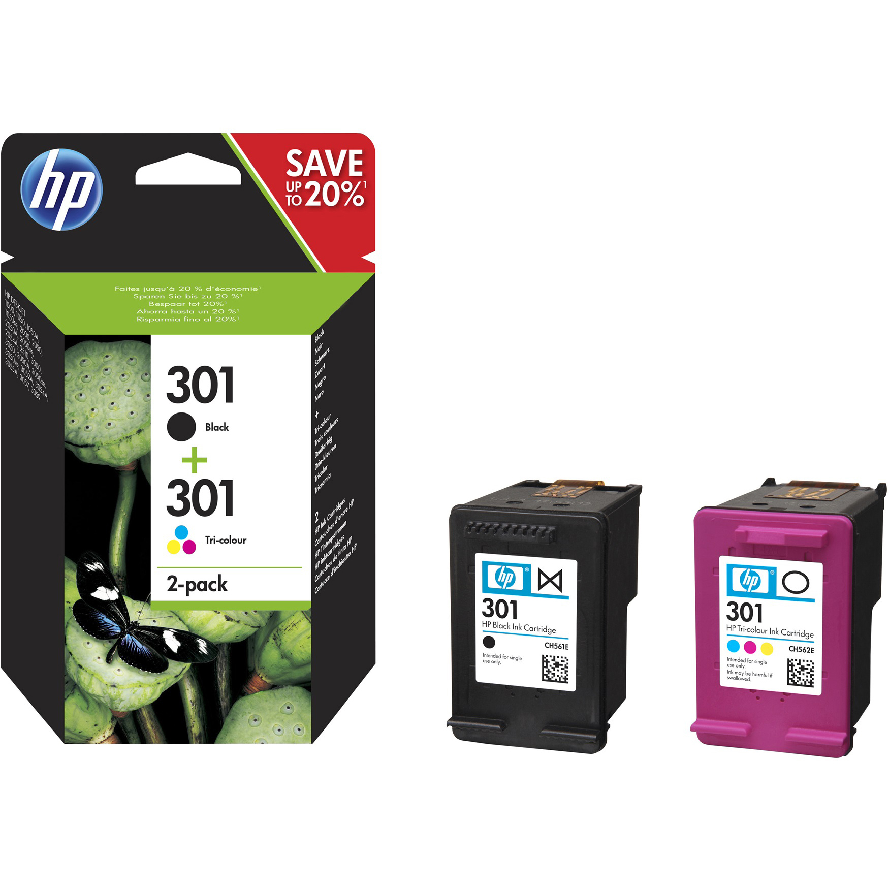 Original HP 301 Black & Colour Combo Pack Ink Cartridges (N9J72AE)