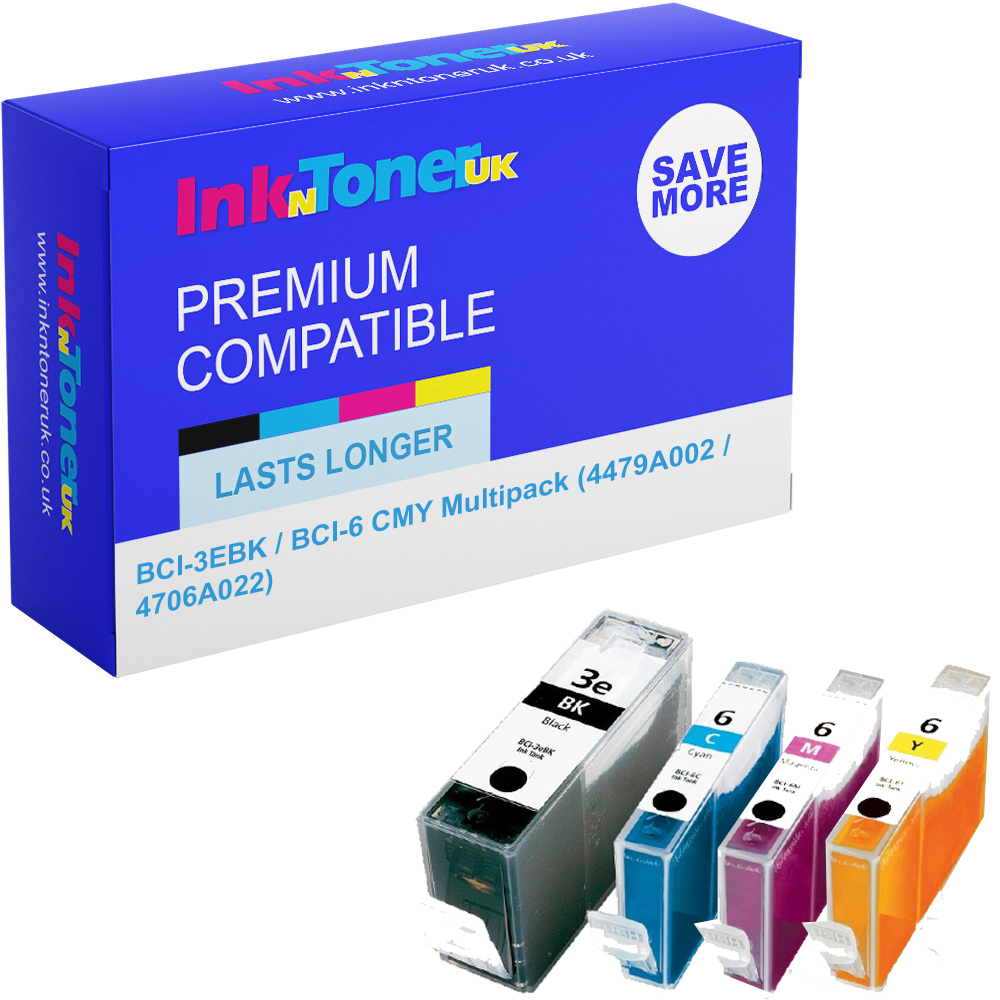 Premium Compatible Canon BCI-3EBK / BCI-6 CMY Multipack Ink Cartridges (4479A002 / 4706A022)