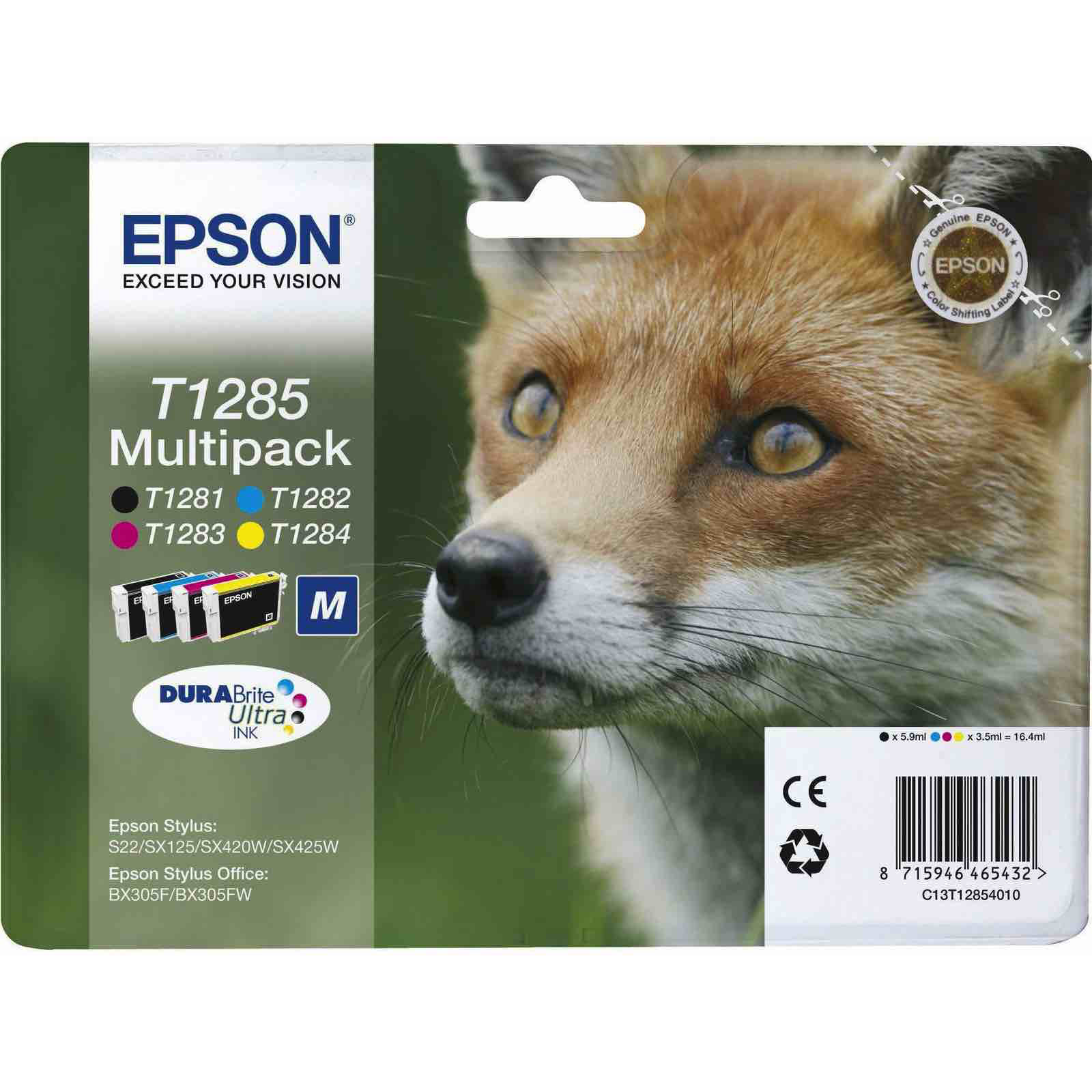 Original Epson T1285 CMYK Multipack Ink Cartridges (C13T12854012) Fox