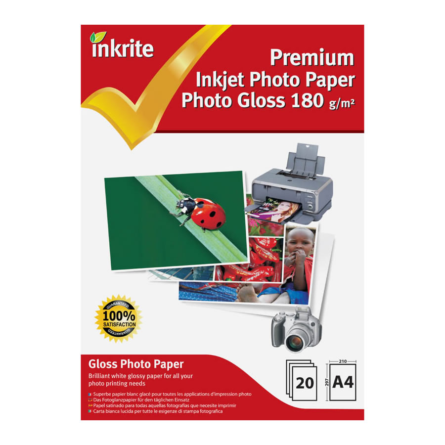 Original Inkrite PhotoPlus Premium Paper Photo Gloss 180gsm A4 - 20 sheets
