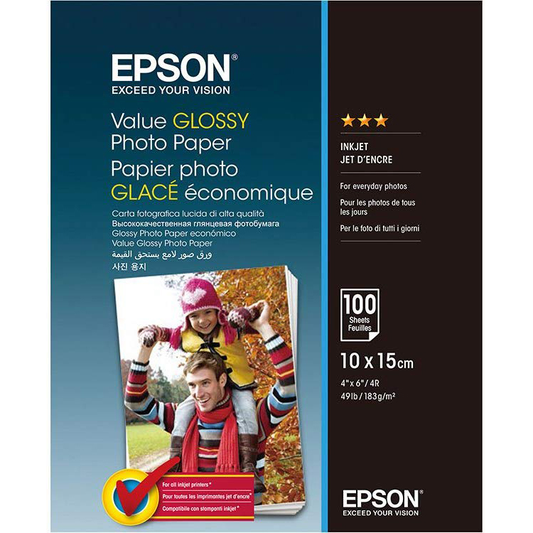 Original Epson 183gsm 10 x 15cm Glossy Photo Paper - 100 Sheets (C13S400039)