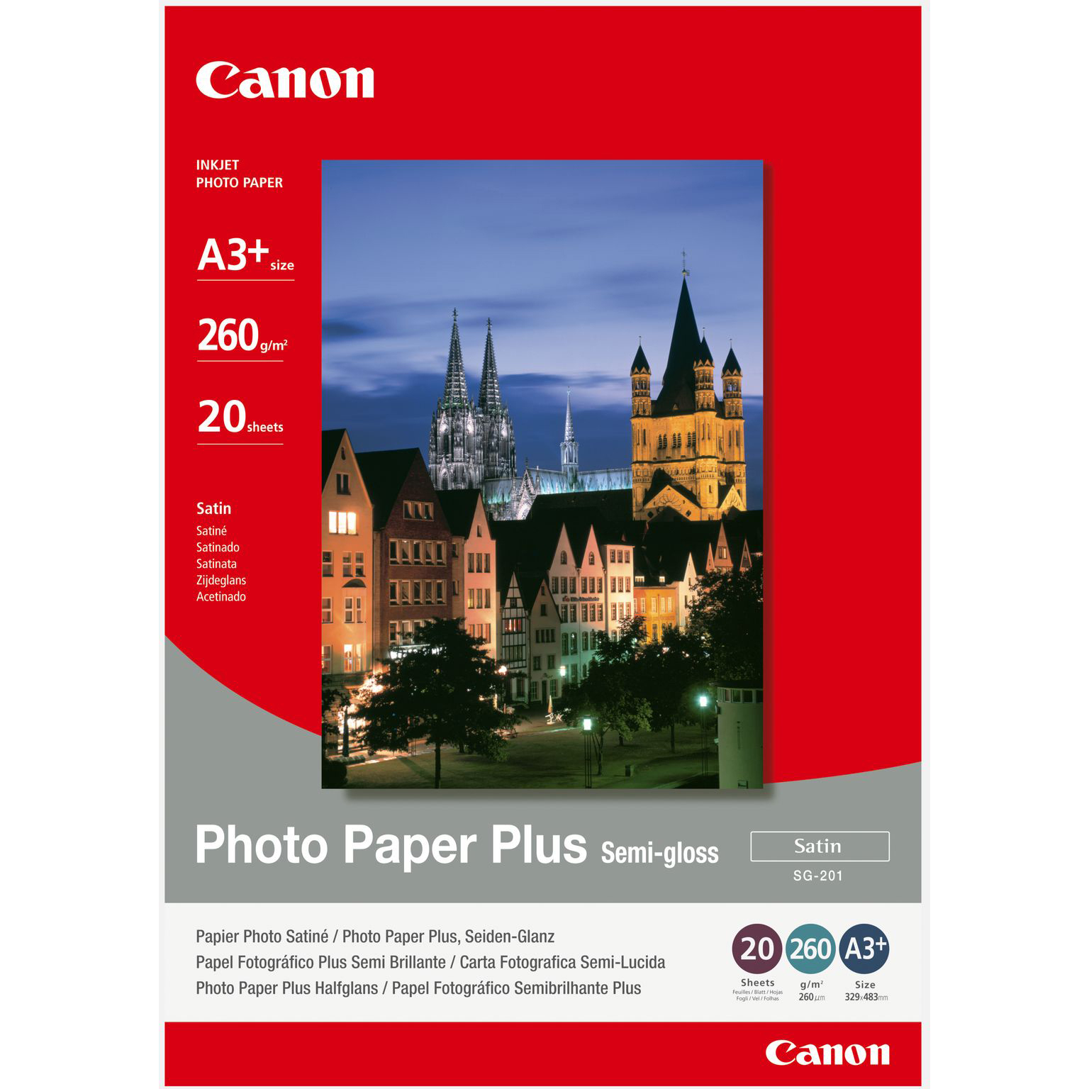 Original Canon SG-201 260gsm A3+ Semi-Gloss Photo Paper Plus - 20 sheets (1686B032)