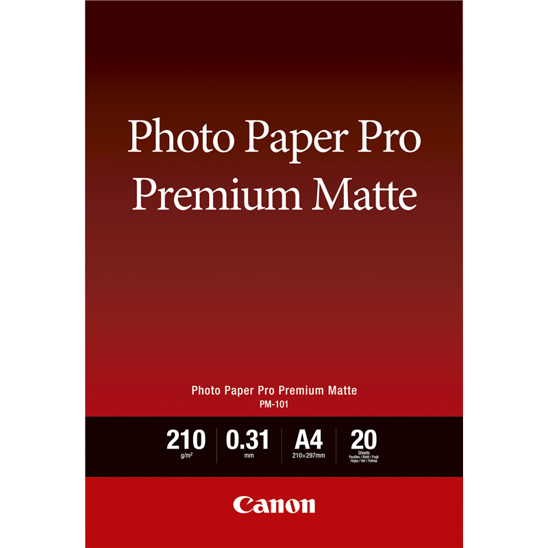 Original Canon PM-101 210gsm A4 Pro Premium Smooth Matte Photo Paper - 20 sheets (8657B005)