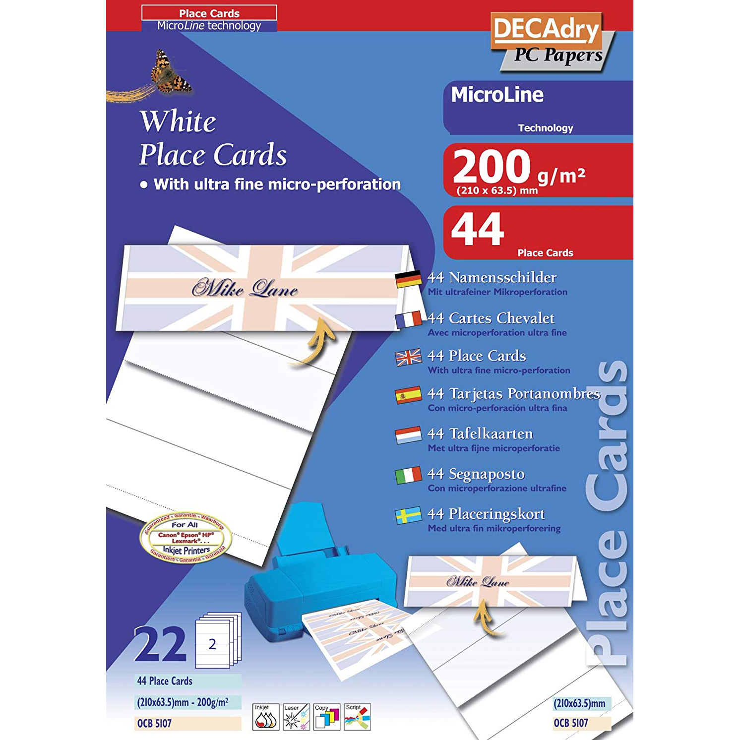 Original Decadry 200gsm A4 Perforated Place Cards - 44 Sheets (OCB5107)