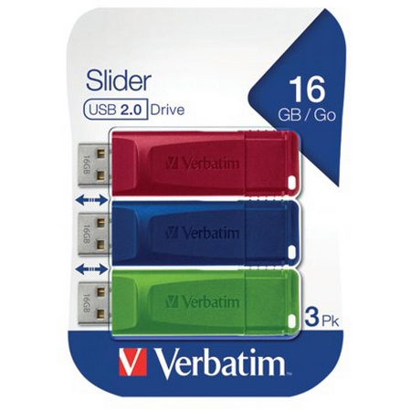 Original Verbatim Slider Usb 2.0 3 X 16Gb (Red / Blue / Green) (49326)