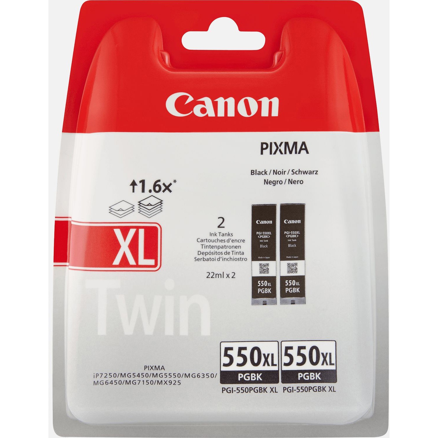 Original Canon PGI-550PGBKXL Black Twin Pack Ink Cartridges (6431B005)