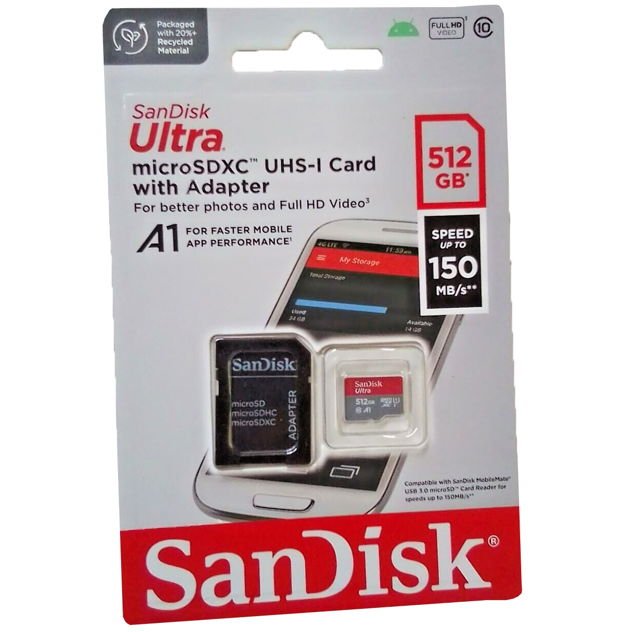 Original Sandisk Ultra 512Gb Microsdxc Uhs-I Class 10 Memory Card And Adapter (SDSQUAC-512G-GN6MA)