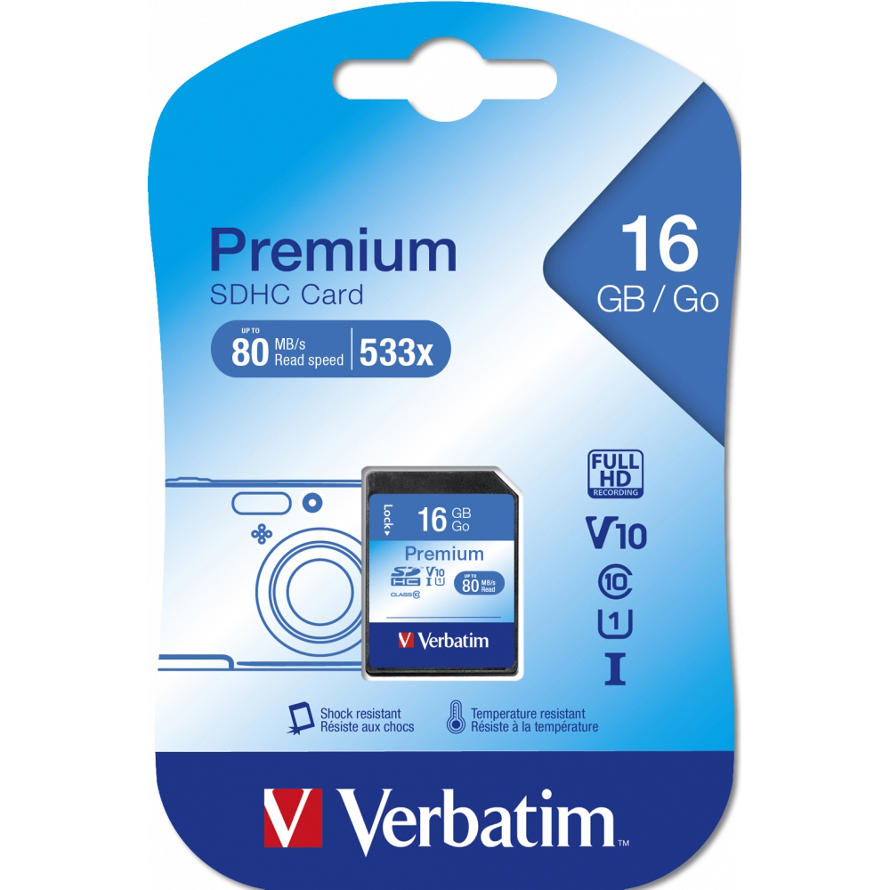 Original Verbatim Sdhc Mem Card Class 10 16Gb (43962)