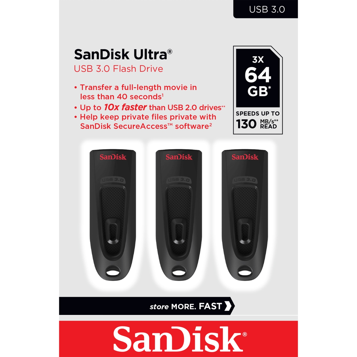 Original Sandisk Ultra 64Gb Usb 3.0 Flash Drives 3 Pack (SDCZ48-064G-G46T)