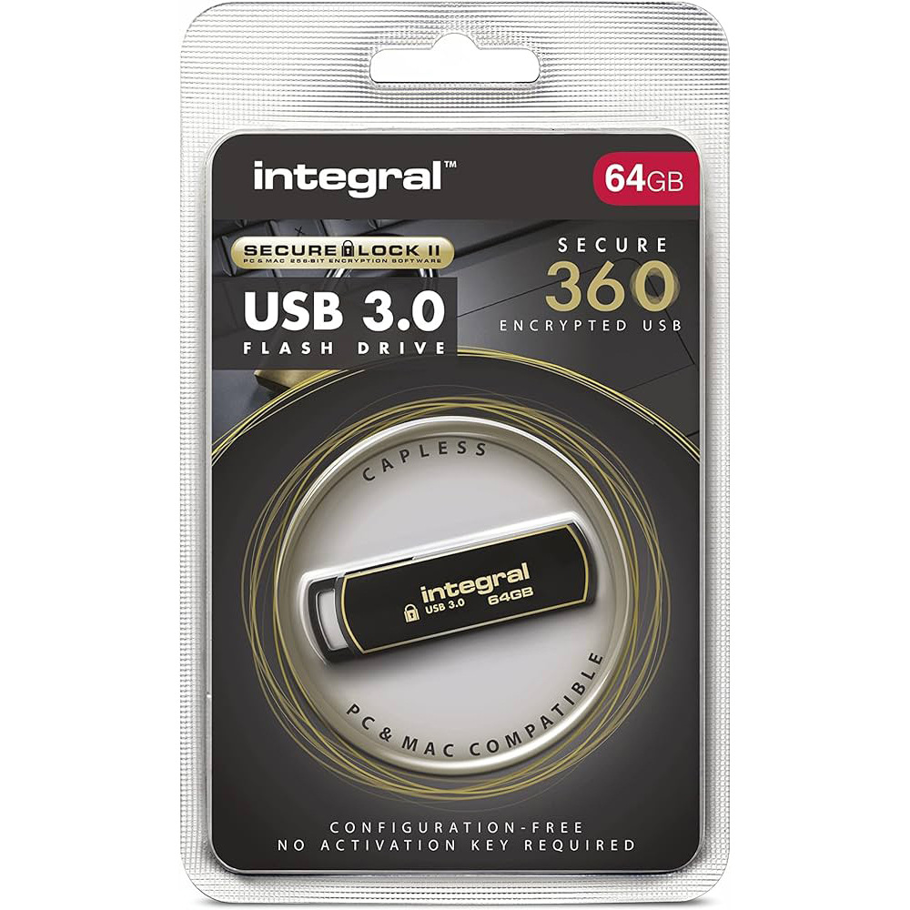 Original Integral Secure 360 Encrypted Usb 3.0 64Gb Flash Drive (INFD64GB360SEC3.)