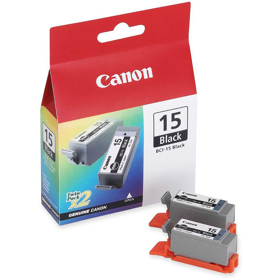 Original Canon BCI-15BK Black Twin Pack Ink Cartridges (8190A002)