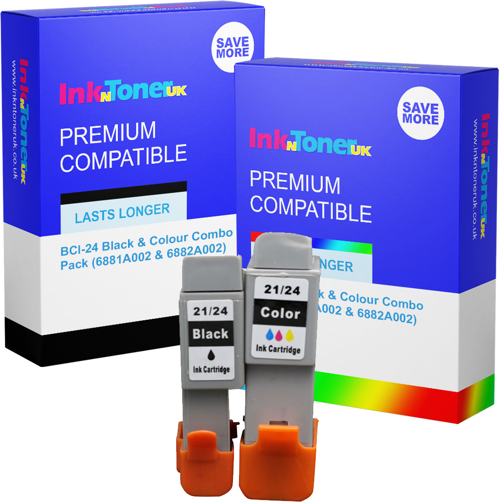 Premium Compatible Canon BCI-24 Black & Colour Combo Pack Ink Cartridges (6881A002 & 6882A002)
