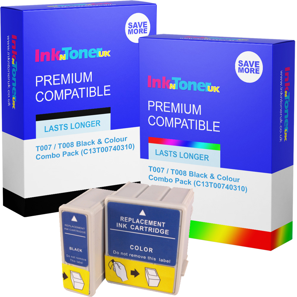 Premium Compatible Epson T007 / T008 Black & Colour Combo Pack Ink Cartridges (C13T00740310)