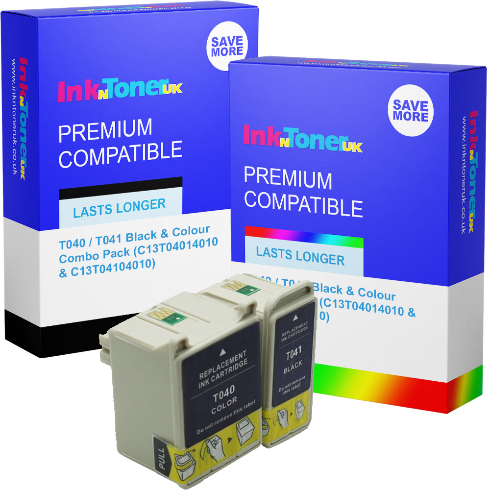 Premium Compatible Epson T040 / T041 Black & Colour Combo Pack Ink Cartridges (C13T04014010 & C13T04104010)