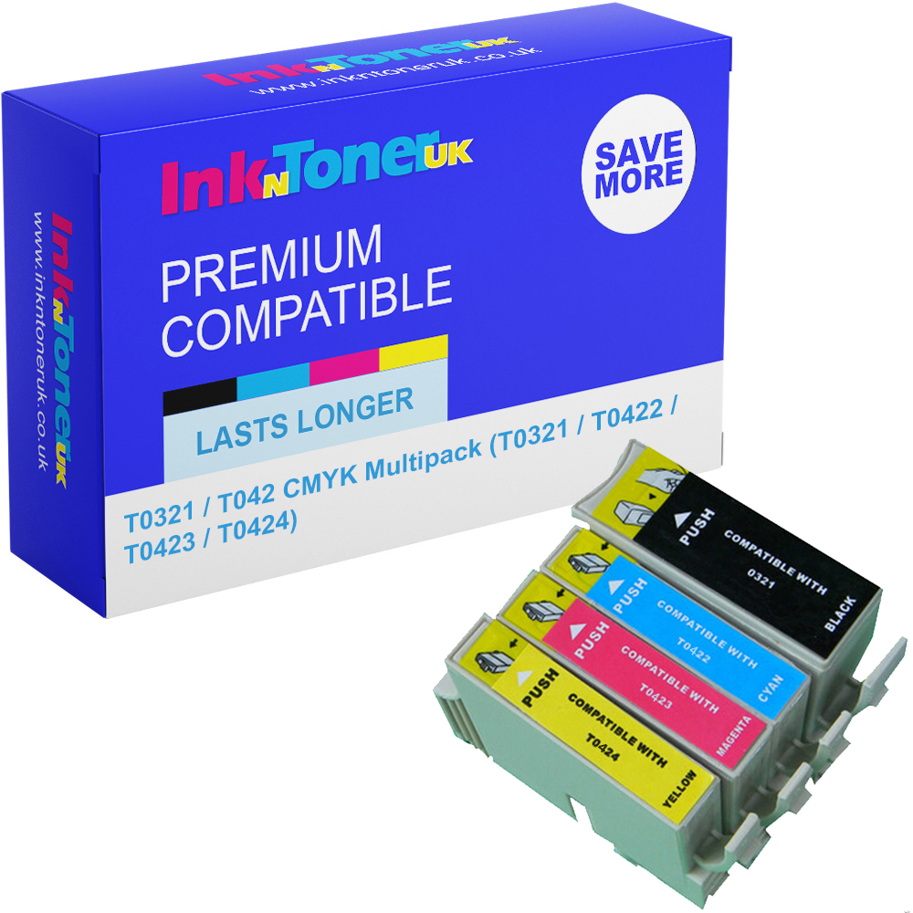 Premium Compatible Epson T0321 / T042 CMYK Multipack Ink Cartridges (T0321 / T0422 / T0423 / T0424)
