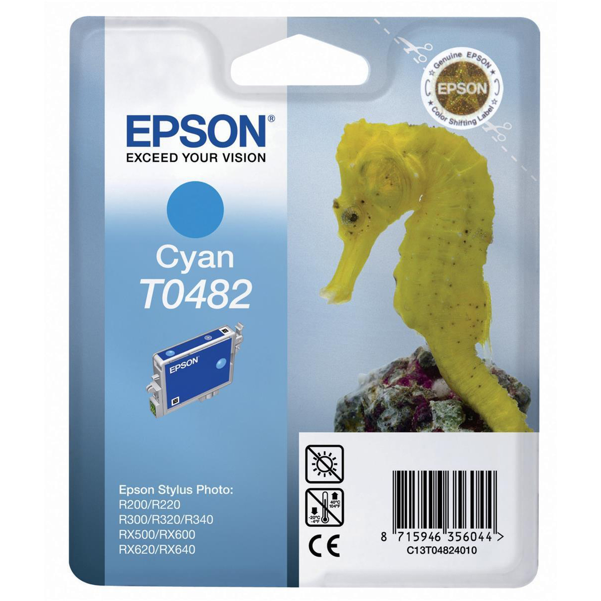 Original Epson T0482 Cyan Ink Cartridge (C13T04824010) Seahorse