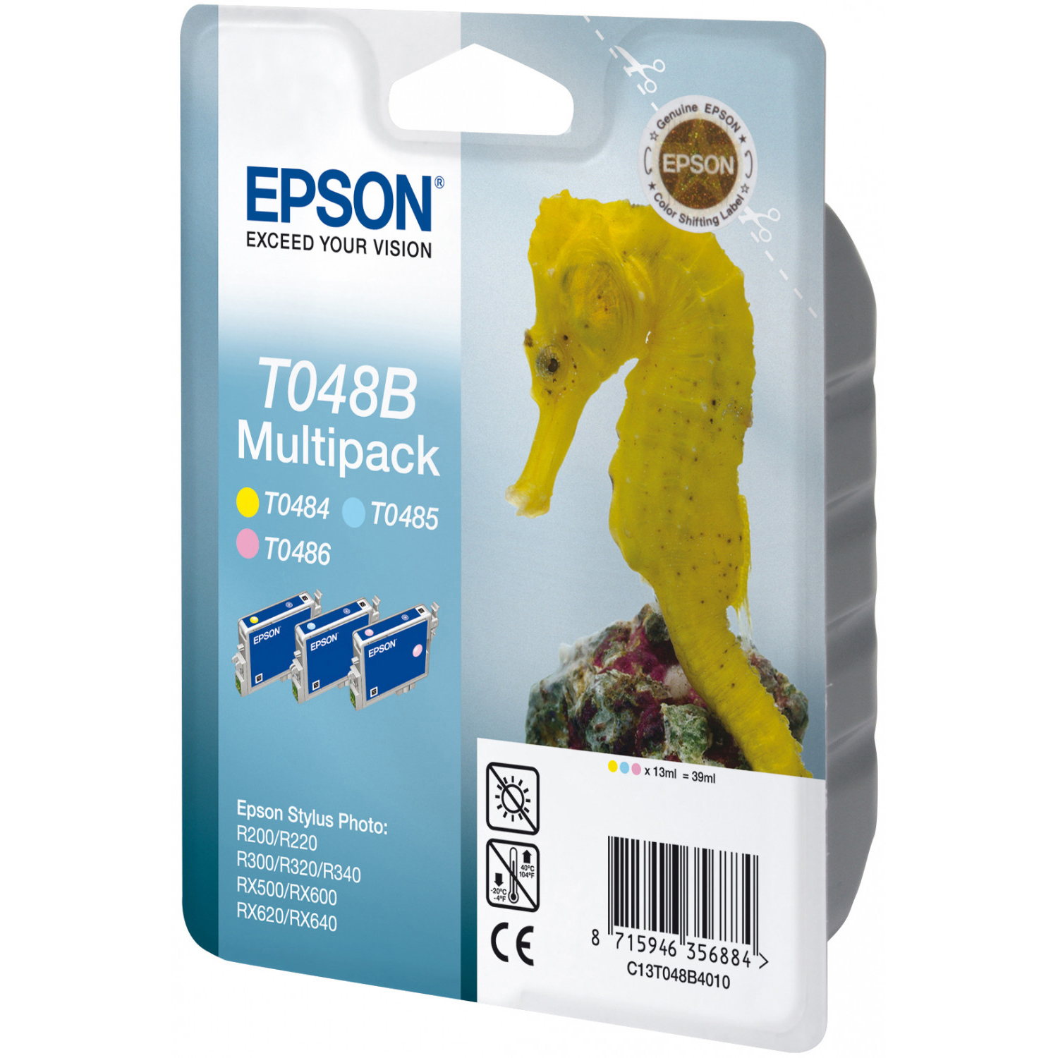 Original Epson T048B Light Cyan, Light Magenta, Yellow Pack Ink Cartridges (C13T048B4010) Seahorse