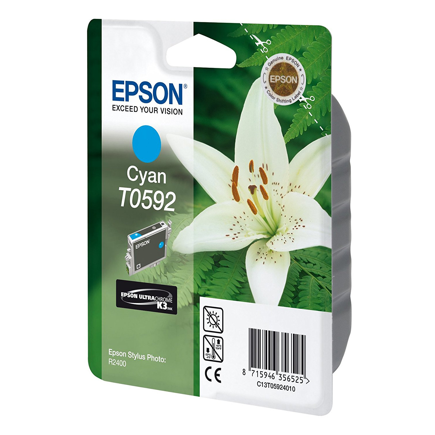 Original Epson T0592 Cyan Ink Cartridge (C13T05924010) Lily