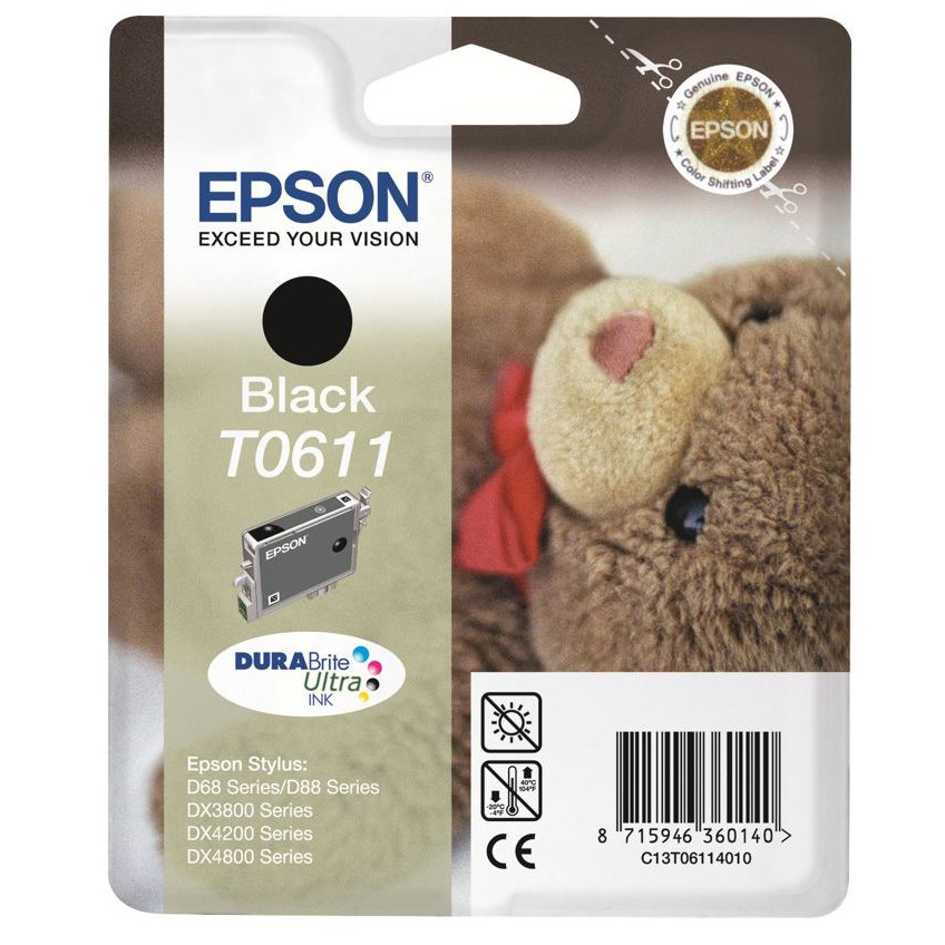 Original Epson T0611 Black Ink Cartridge (C13T06114010) Teddybear