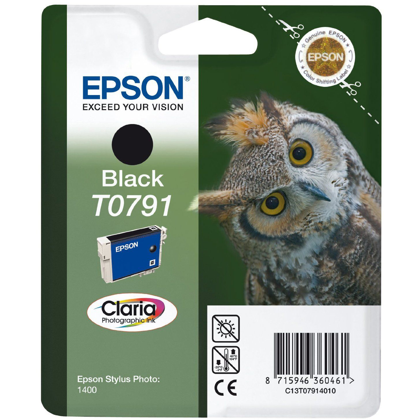 Original Epson T0791 Black Ink Cartridge (C13T07914010) Owl