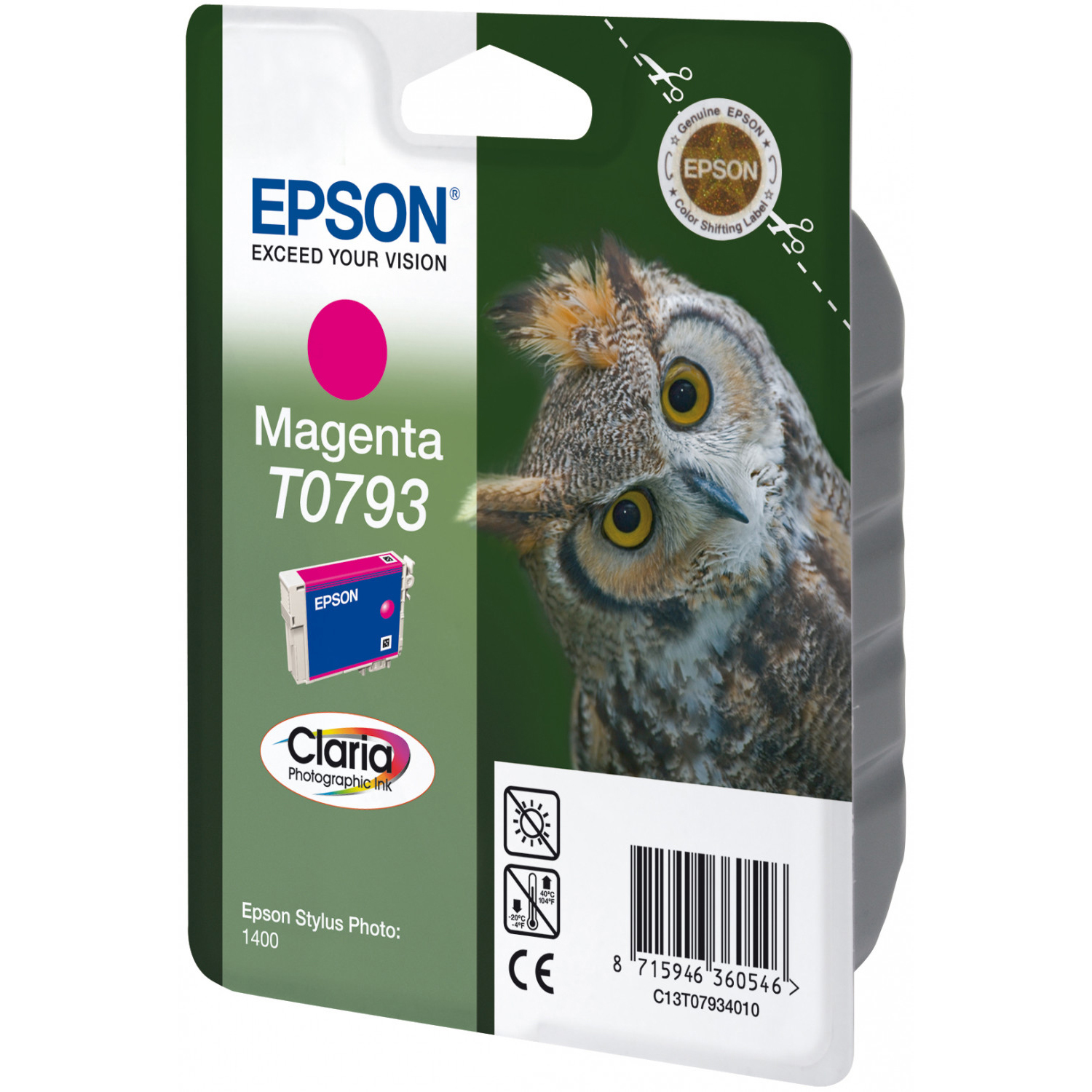 Original Epson T0793 Magenta Ink Cartridge (C13T07934010) Owl