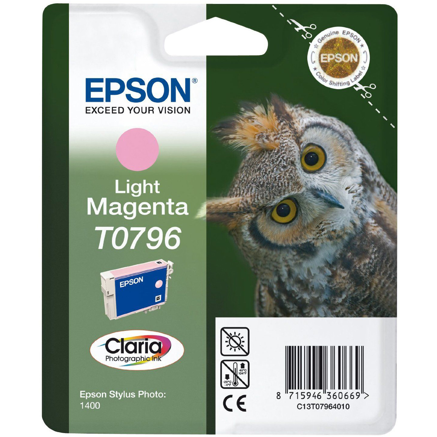 Original Epson T0796 Light Magenta Ink Cartridge (C13T07964010) Owl