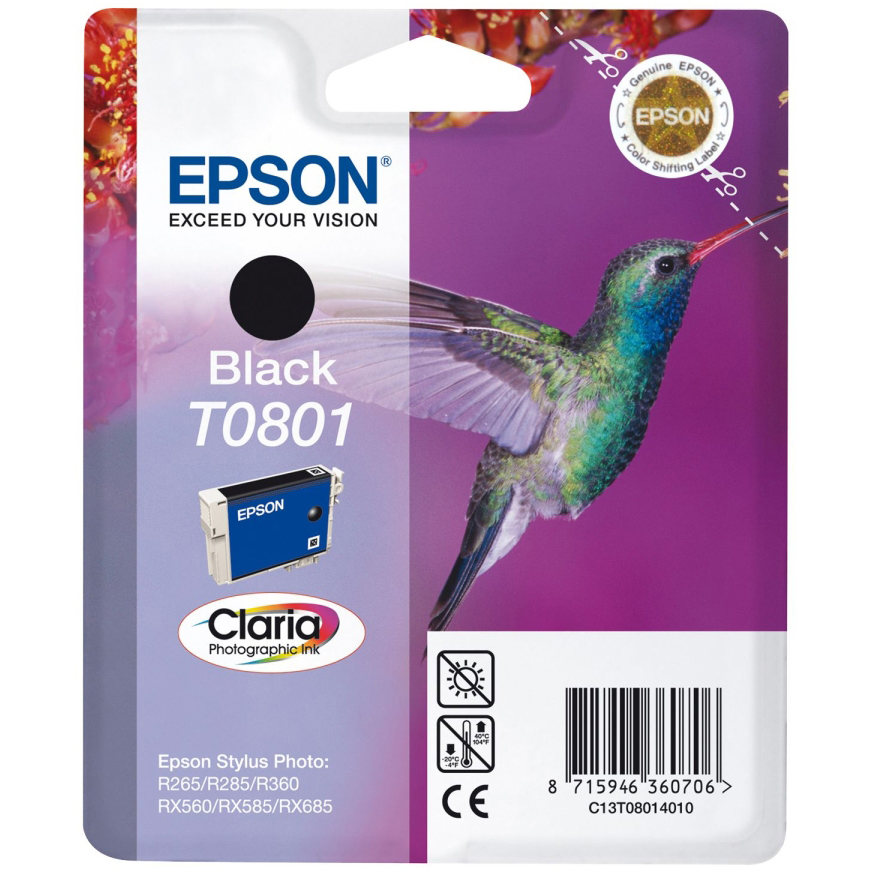 Original Epson T0801 Black Ink Cartridge (C13T08014011) Hummingbird