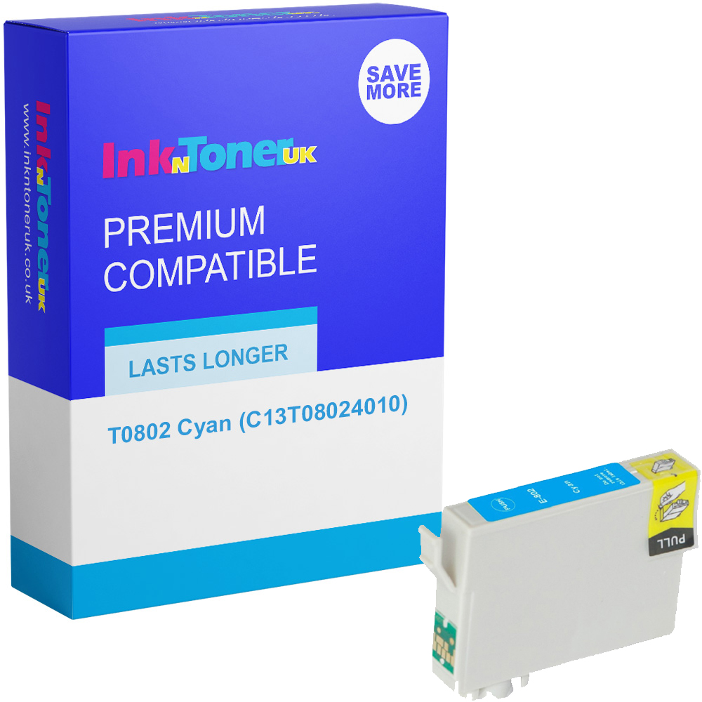 Premium Compatible Epson T0802 Cyan Ink Cartridge (C13T08024010) Hummingbird