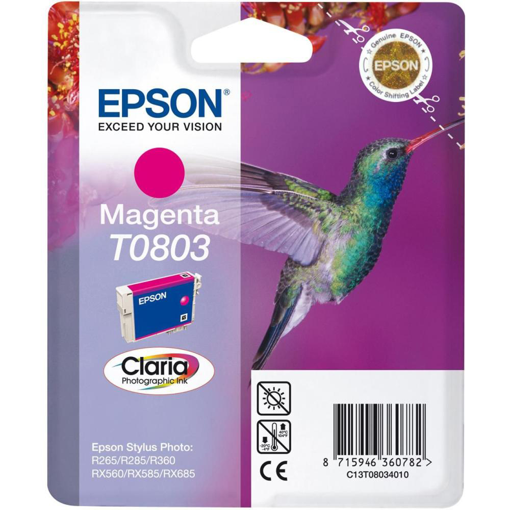Original Epson T0803 Magenta Ink Cartridge (C13T08034010) Hummingbird