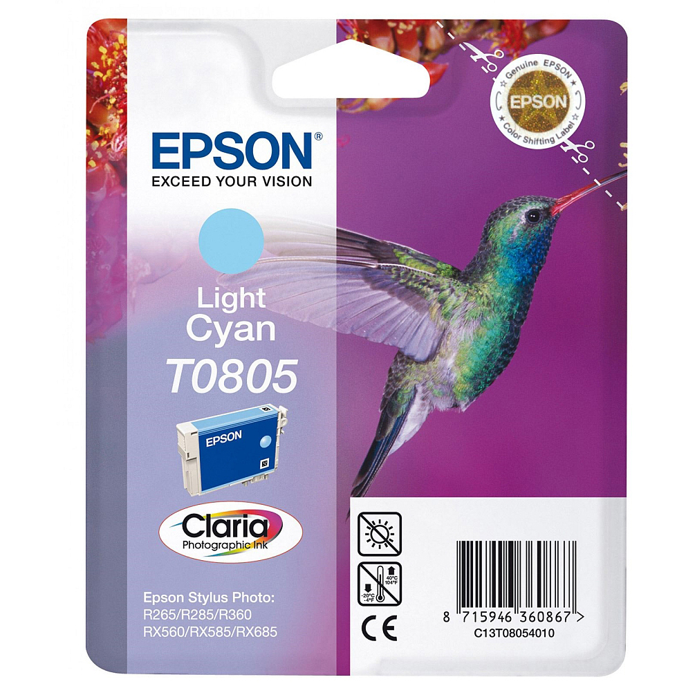 Original Epson T0805 Light Cyan Ink Cartridge (C13T08054010) Hummingbird