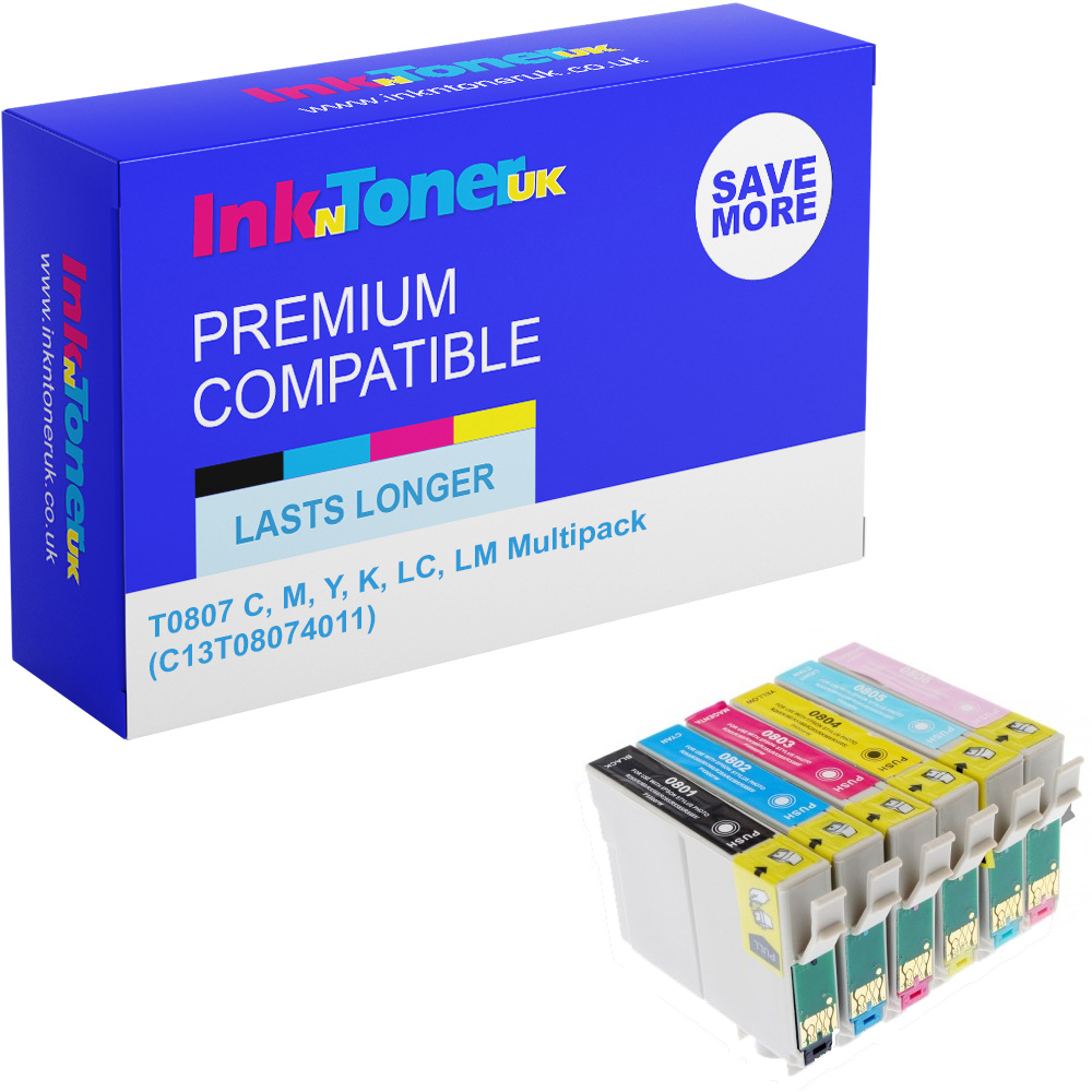 Premium Compatible Epson T0807 C, M, Y, K, LC, LM Multipack Ink Cartridges (C13T08074011) Hummingbird