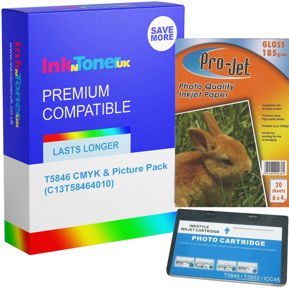 Premium Compatible Epson T5846 CMYK Ink Cartridge & Picture Pack (C13T58464010) Flippers