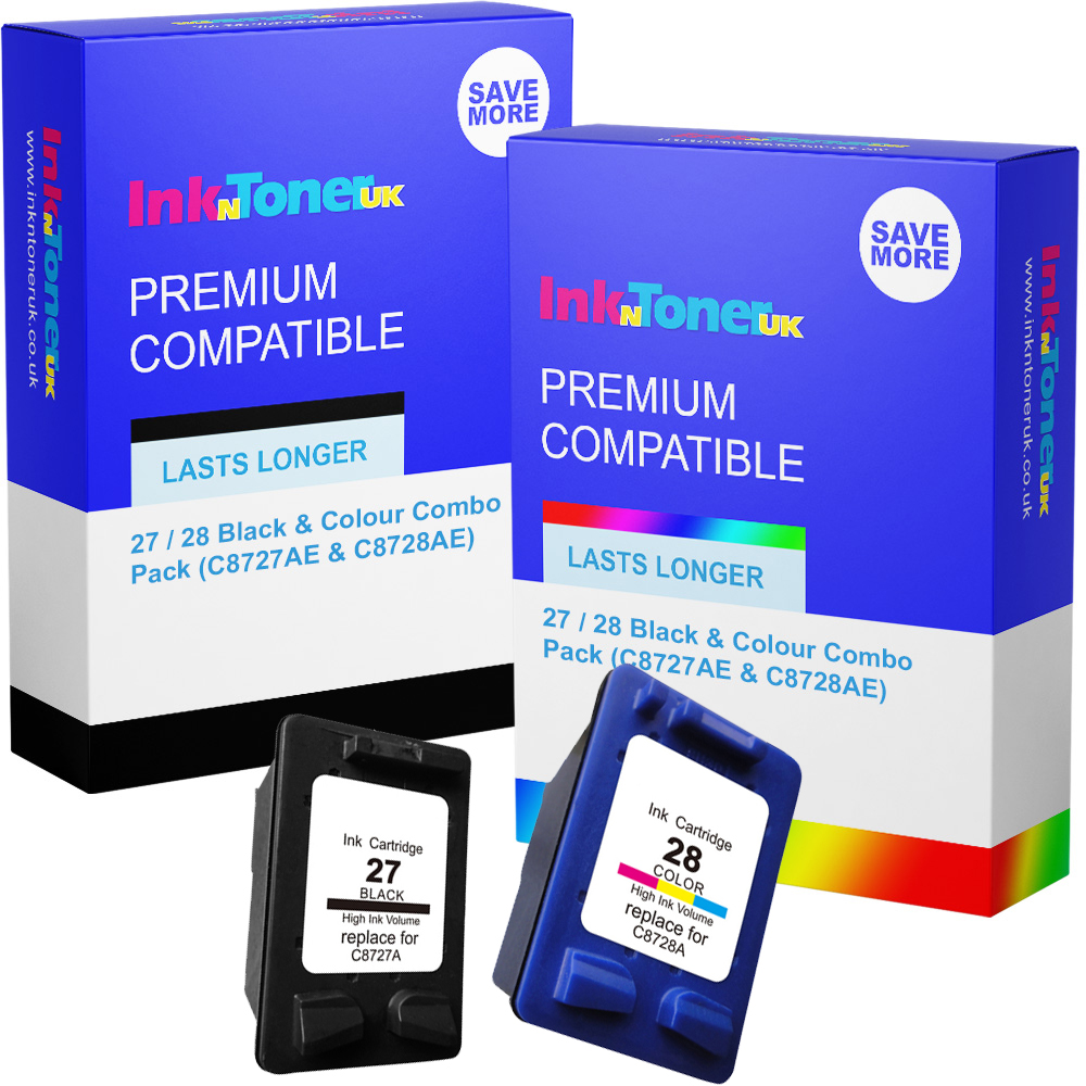 Premium Remanufactured HP 27 / 28 Black & Colour Combo Pack Ink Cartridges (C8727AE & C8728AE)