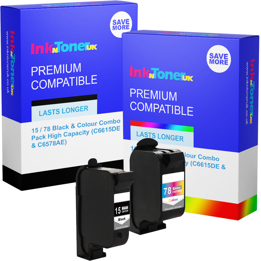 Premium Remanufactured HP 15 / 78 Black & Colour Combo Pack High Capacity Ink Cartridges (C6615DE & C6578AE)